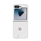 For Samsung Galaxy Z Flip5 5G 3D Camellia Plaid Fabric DIY PC Phone Case(White) - 1