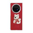 For vivo X Fold3 Pro Skin Fee Litchi Pattern Scarf Embroidered Dog Phone Case(Red) - 1