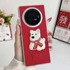 For vivo X Fold3 Pro Skin Fee Litchi Pattern Scarf Embroidered Dog Phone Case(Red) - 2