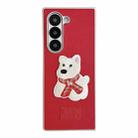 For Samsung Galaxy Z Fold3 5G Skin Fee Litchi Pattern Scarf Embroidered Dog Phone Case(Red) - 1