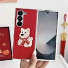 For Samsung Galaxy Z Fold3 5G Skin Fee Litchi Pattern Scarf Embroidered Dog Phone Case(Red) - 2