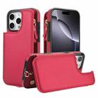 For iPhone 16 Pro Max Double Flap Zipper RFID Leather Phone Case with Short Lanyard(Red) - 1