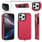 For iPhone 16 Pro Max Double Flap Zipper RFID Leather Phone Case with Short Lanyard(Red) - 2