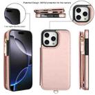 For iPhone 16 Pro Max Double Flap Zipper RFID Leather Phone Case with Short Lanyard(Rose Gold) - 2