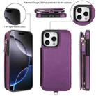 For iPhone 16 Pro Max Double Flap Zipper RFID Leather Phone Case with Short Lanyard(Dark Purple) - 2