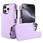 For iPhone 16 Pro Max Double Flap Zipper RFID Leather Phone Case with Short Lanyard(Light Purple) - 1