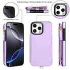 For iPhone 16 Pro Max Double Flap Zipper RFID Leather Phone Case with Short Lanyard(Light Purple) - 2