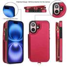 For iPhone 16 Plus Double Flap Zipper RFID Leather Phone Case with Short Lanyard(Red) - 2