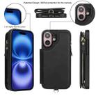 For iPhone 16 Double Flap Zipper RFID Leather Phone Case with Short Lanyard(Black) - 2
