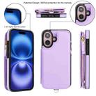 For iPhone 16 Double Flap Zipper RFID Leather Phone Case with Short Lanyard(Light Purple) - 2