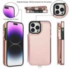 For iPhone 15 Pro Max Double Flap Zipper RFID Leather Phone Case with Short Lanyard(Rose Gold) - 2