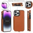 For iPhone 15 Pro Max Double Flap Zipper RFID Leather Phone Case with Short Lanyard(Brown) - 2