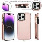 For iPhone 15 Pro Double Flap Zipper RFID Leather Phone Case with Short Lanyard(Rose Gold) - 2