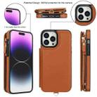 For iPhone 15 Pro Double Flap Zipper RFID Leather Phone Case with Short Lanyard(Brown) - 2