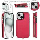 For iPhone 15 Plus Double Flap Zipper RFID Leather Phone Case with Short Lanyard(Red) - 2