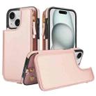 For iPhone 15 Plus Double Flap Zipper RFID Leather Phone Case with Short Lanyard(Rose Gold) - 1