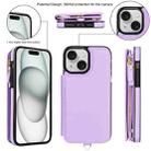 For iPhone 15 Plus Double Flap Zipper RFID Leather Phone Case with Short Lanyard(Light Purple) - 2