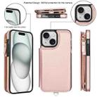 For iPhone 15 Double Flap Zipper RFID Leather Phone Case with Short Lanyard(Rose Gold) - 2