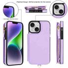 For iPhone 14 Double Flap Zipper RFID Leather Phone Case with Short Lanyard(Light Purple) - 2