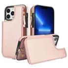 For iPhone 13 Pro Max Double Flap Zipper RFID Leather Phone Case with Short Lanyard(Rose Gold) - 1