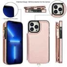 For iPhone 13 Pro Max Double Flap Zipper RFID Leather Phone Case with Short Lanyard(Rose Gold) - 2