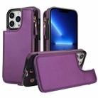 For iPhone 13 Pro Max Double Flap Zipper RFID Leather Phone Case with Short Lanyard(Dark Purple) - 1