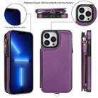 For iPhone 13 Pro Max Double Flap Zipper RFID Leather Phone Case with Short Lanyard(Dark Purple) - 2