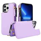 For iPhone 13 Pro Max Double Flap Zipper RFID Leather Phone Case with Short Lanyard(Light Purple) - 1