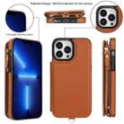 For iPhone 13 Pro Max Double Flap Zipper RFID Leather Phone Case with Short Lanyard(Brown) - 2