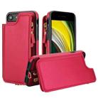 For iPhone SE 2022 / 2020 / 8 Double Flap Zipper RFID Leather Phone Case with Short Lanyard(Red) - 1