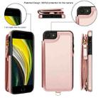For iPhone SE 2022 / 2020 / 8 Double Flap Zipper RFID Leather Phone Case with Short Lanyard(Rose Gold) - 2