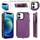 For iPhone 12 Double Flap Zipper RFID Leather Phone Case with Short Lanyard(Dark Purple) - 2