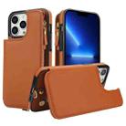 For iPhone 12 Pro Max Double Flap Zipper RFID Leather Phone Case with Short Lanyard(Brown) - 1