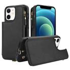 For iPhone 12 mini Double Flap Zipper RFID Leather Phone Case with Short Lanyard(Black) - 1