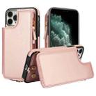 For iPhone 11 Pro Double Flap Zipper RFID Leather Phone Case with Short Lanyard(Rose Gold) - 1