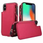 For iPhone XS Max Double Flap Zipper RFID Leather Phone Case with Short Lanyard(Red) - 1