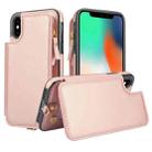 For iPhone XS Max Double Flap Zipper RFID Leather Phone Case with Short Lanyard(Rose Gold) - 1