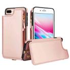 For iPhone 8 Plus / 7 Plus Double Flap Zipper RFID Leather Phone Case with Short Lanyard(Rose Gold) - 1