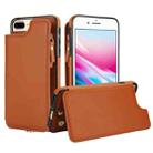 For iPhone 8 Plus / 7 Plus Double Flap Zipper RFID Leather Phone Case with Short Lanyard(Brown) - 1