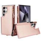 For Samsung Galaxy S24 Ultra 5G Double Flap Zipper RFID Leather Phone Case with Short Lanyard(Rose Gold) - 1