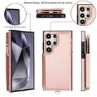 For Samsung Galaxy S24 Ultra 5G Double Flap Zipper RFID Leather Phone Case with Short Lanyard(Rose Gold) - 2