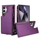 For Samsung Galaxy S24 Ultra 5G Double Flap Zipper RFID Leather Phone Case with Short Lanyard(Dark Purple) - 1