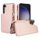 For Samsung Galaxy S23 5G Double Flap Zipper RFID Leather Phone Case with Short Lanyard(Rose Gold) - 1