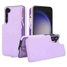 For Samsung Galaxy S23 5G Double Flap Zipper RFID Leather Phone Case with Short Lanyard(Light Purple) - 1