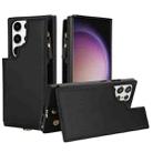 For Samsung Galaxy S23 Ultra 5G Double Flap Zipper RFID Leather Phone Case with Short Lanyard(Black) - 1