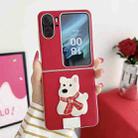 For OPPO Find N2 Flip Skin Fee Litchi Pattern Scarf Embroidered Dog Phone Case(Red) - 2