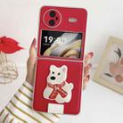 For vivo X Flip Skin Fee Litchi Pattern Scarf Embroidered Dog Phone Case(Red) - 2