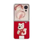 For Honor Magic V Flip Skin Fee Litchi Pattern Scarf Embroidered Dog Phone Case(Red) - 1