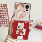 For Honor Magic V Flip Skin Fee Litchi Pattern Scarf Embroidered Dog Phone Case(Red) - 2