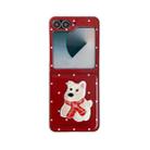 For Samsung Galaxy Z Flip6 5G Skin Fee Litchi Pattern Scarf Embroidered Dog Phone Case(Red Polka Dots) - 1